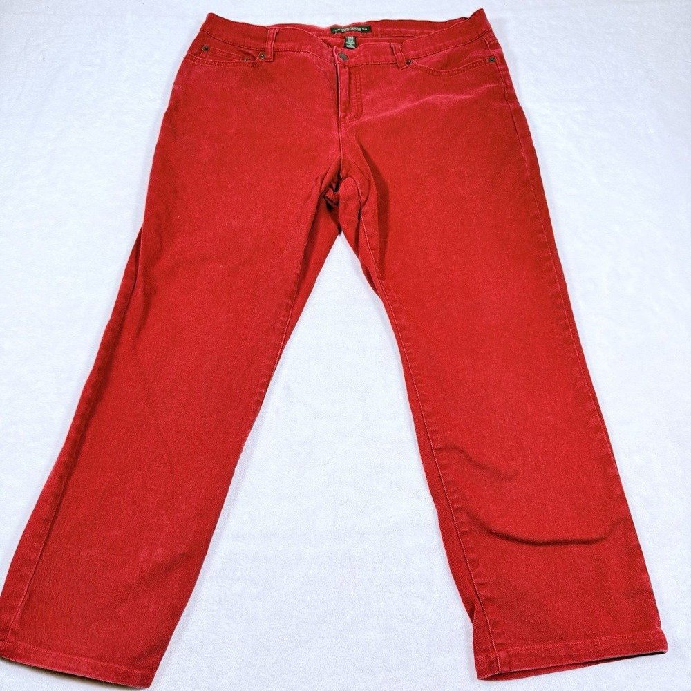 Ralph Lauren LRL Modern Straight Stretch Denim Jeans. Red, Women's 14W